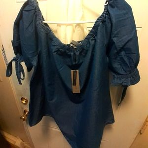 Blue denim off-shoulder blouse size Large
